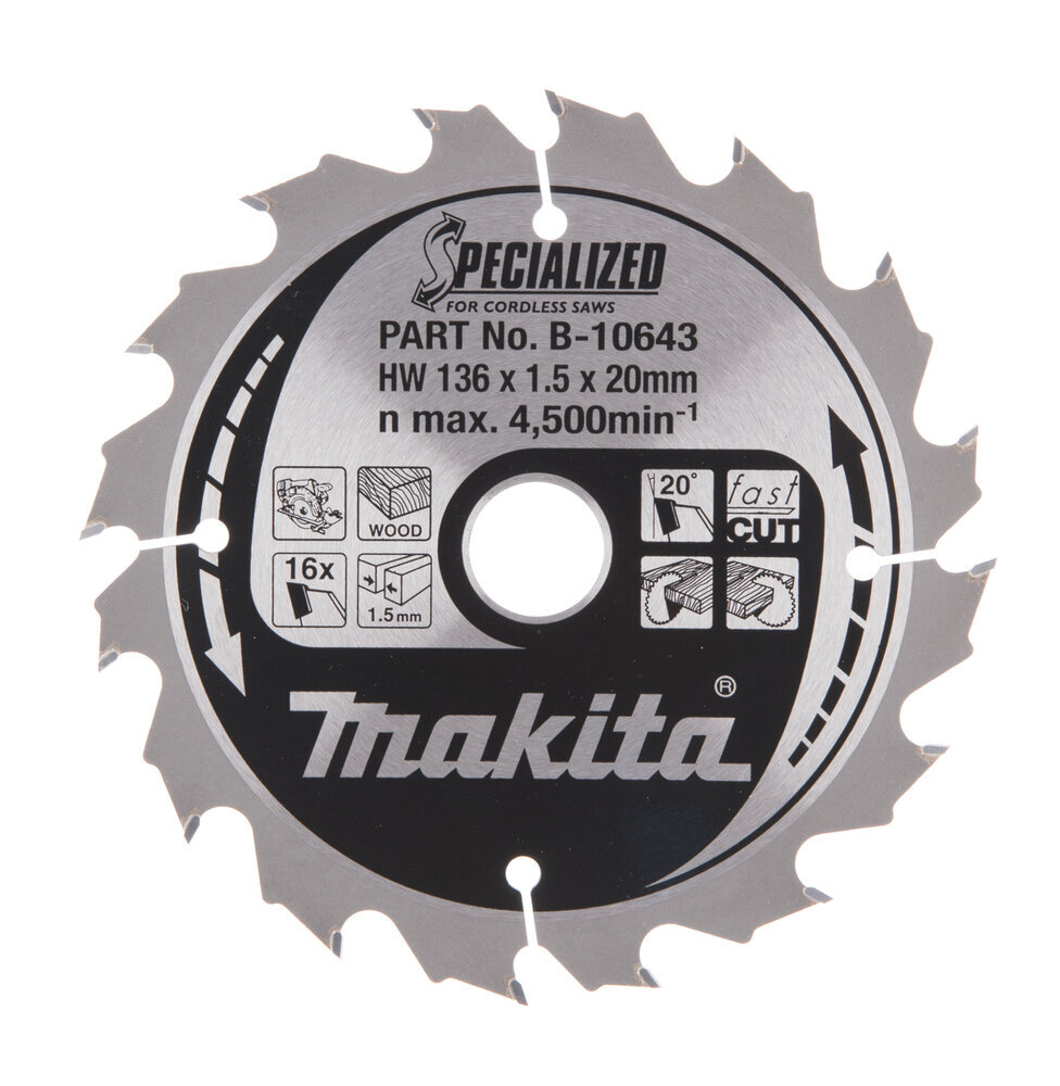 T.C.T. pjūklas Specialized 136X1.5X20mm 20° T16 B-10643 Makita цена и информация | Mechaniniai įrankiai | pigu.lt