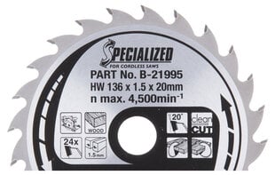 Пильный специализированный диск Makita B-21995 TCT, 136х1.5х20 мм, 20°, T24  цена и информация | Механические инструменты | pigu.lt