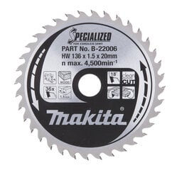 Пильный специализированный диск Makita B-22006 TCT, 136х1.5х20 мм, 18°, T36 цена и информация | Механические инструменты | pigu.lt
