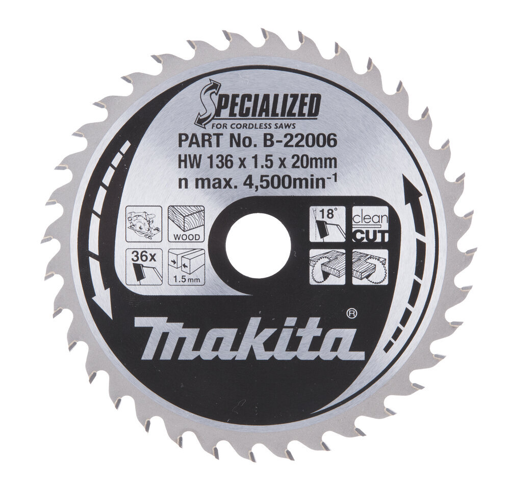 T.C.T. pjūklas Specialized 136X1.5X20mm 18° T36 B-22006 Makita kaina ir informacija | Mechaniniai įrankiai | pigu.lt