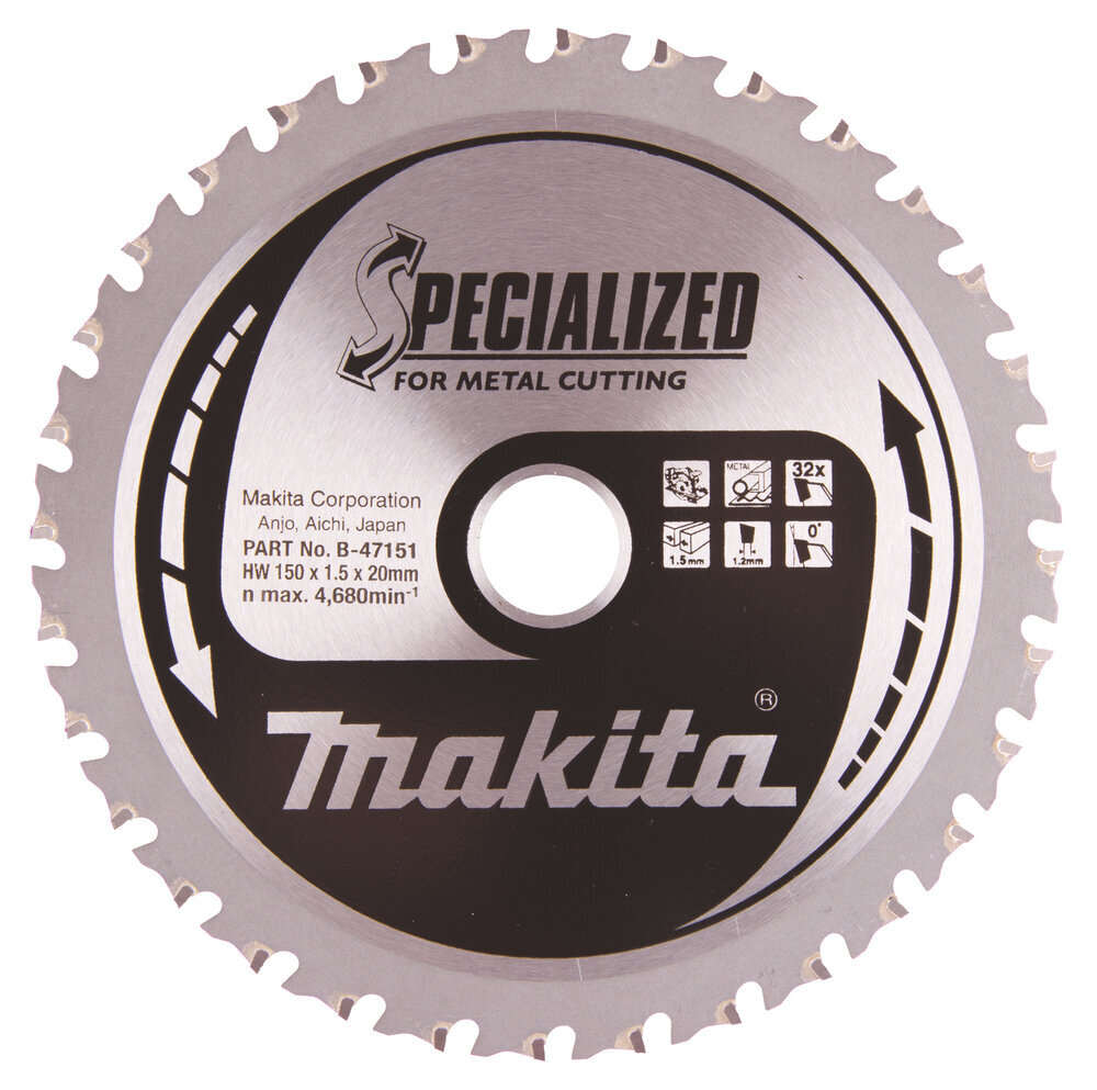 T.C.T. pjūklas Specialized 150X1.5X20mm 0° T32 B-47151 Makita цена и информация | Mechaniniai įrankiai | pigu.lt