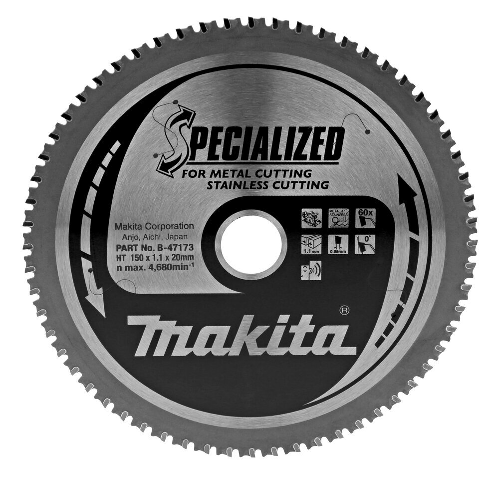 T.C.T. pjūklas Specialized 150X1.1X20mm 0° T60 B-47173 Makita kaina ir informacija | Mechaniniai įrankiai | pigu.lt