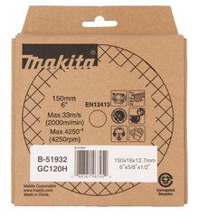 Galandimo diskas 150x16x12,7mm GC120 (Cu,Ni,Ms,Zn) B-51932 Makita kaina ir informacija | Mechaniniai įrankiai | pigu.lt