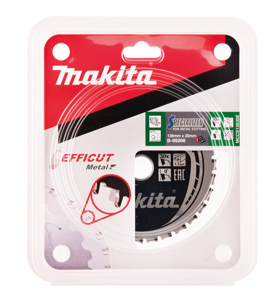 T.C.T. pjūklas Efficut Metal 136X1.1X20mm 0° T30 B-69266 Makita kaina ir informacija | Mechaniniai įrankiai | pigu.lt