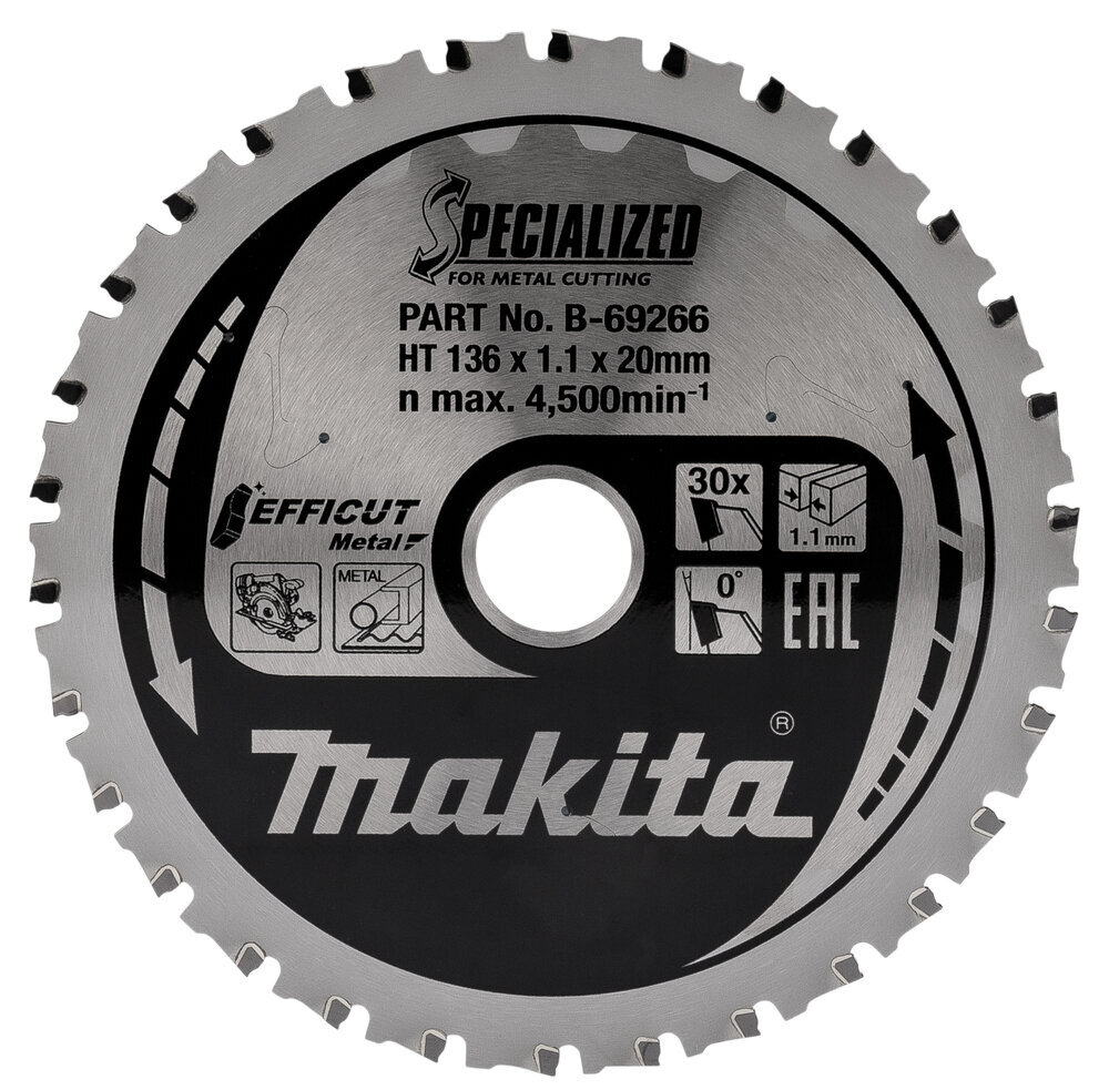 T.C.T. pjūklas Efficut Metal 136X1.1X20mm 0° T30 B-69266 Makita kaina ir informacija | Mechaniniai įrankiai | pigu.lt