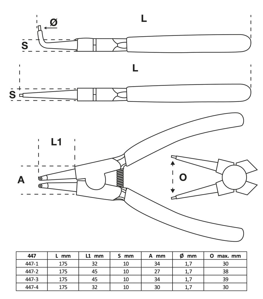 Žnyplių replių rinkinys | 175 mm | 4 vnt. BGS Technic-447 цена и информация | Mechaniniai įrankiai | pigu.lt