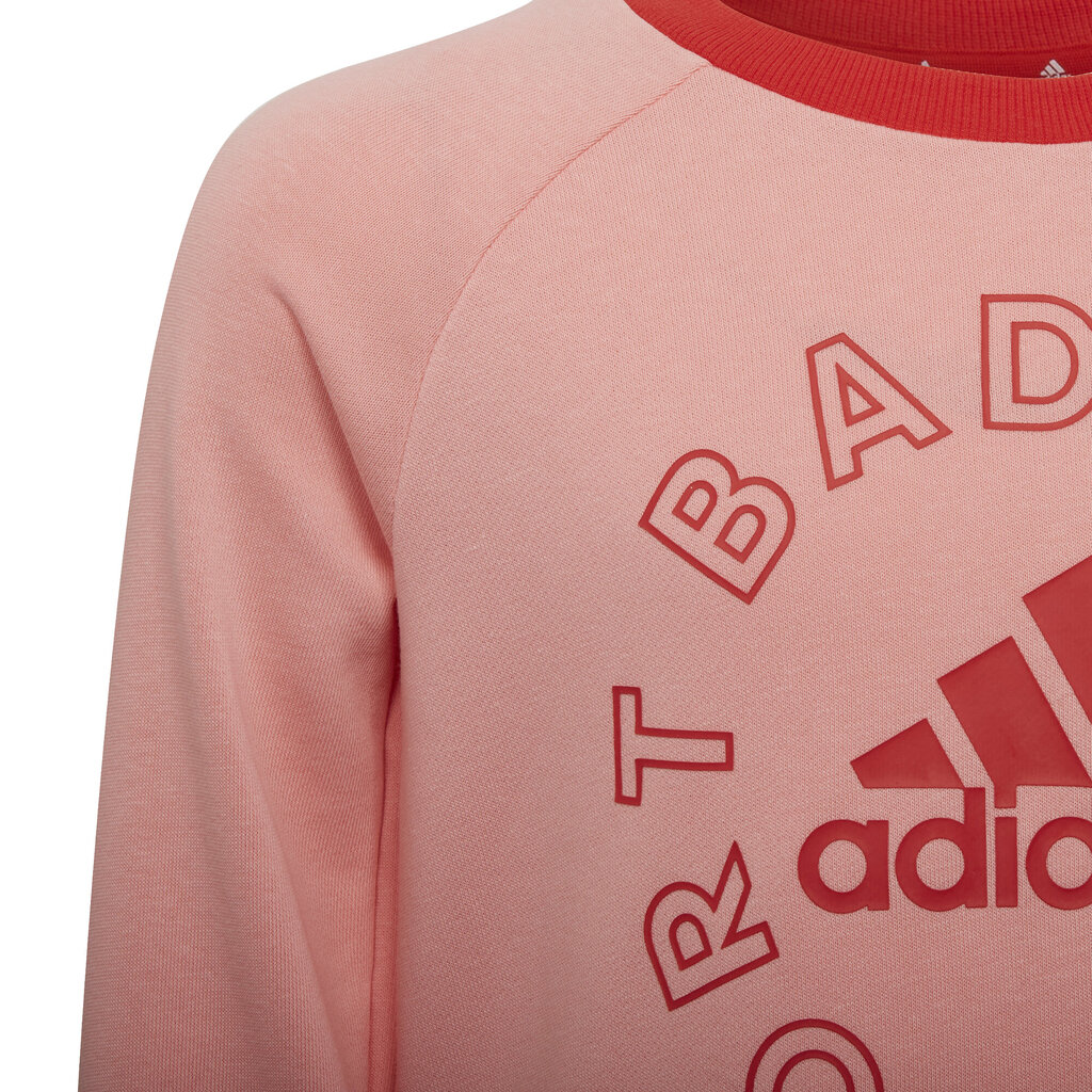 Adidas sportinis kostiumas mergaitėms Lk Logo Jog Set Red Pink H65799 H65799/128 цена и информация | Kelnės mergaitėms | pigu.lt