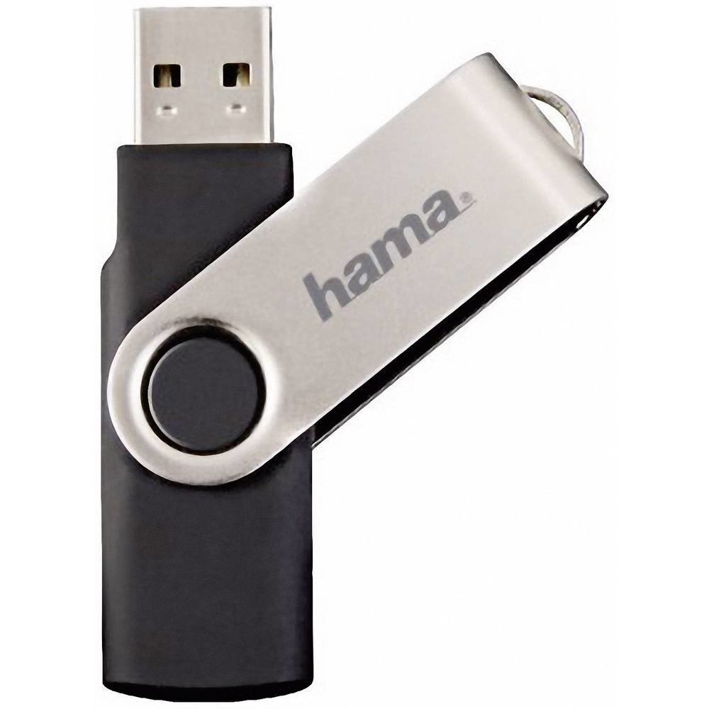 USB laikmena Hama Rotate, USB 2.0, 32 GB, juoda/sidabrinė kaina ir informacija | USB laikmenos | pigu.lt