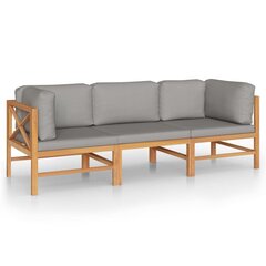 Trivietė sodo sofa su pilkomis pagalvėlėmis цена и информация | Комплекты уличной мебели | pigu.lt
