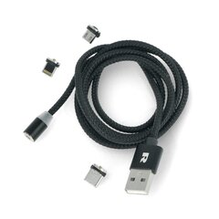 Магнитный USB-кабель 3в1 microUSB, USB тип C, Lightning 100 см, черный цена и информация | Rebel Бытовая техника и электроника | pigu.lt