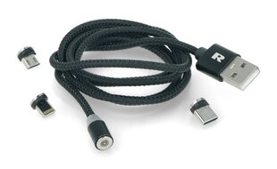 Magnetinis USB laidas 3in1 microUSB, USB tipas C, Lightning 100 cm juodas kaina ir informacija | Kabeliai ir laidai | pigu.lt
