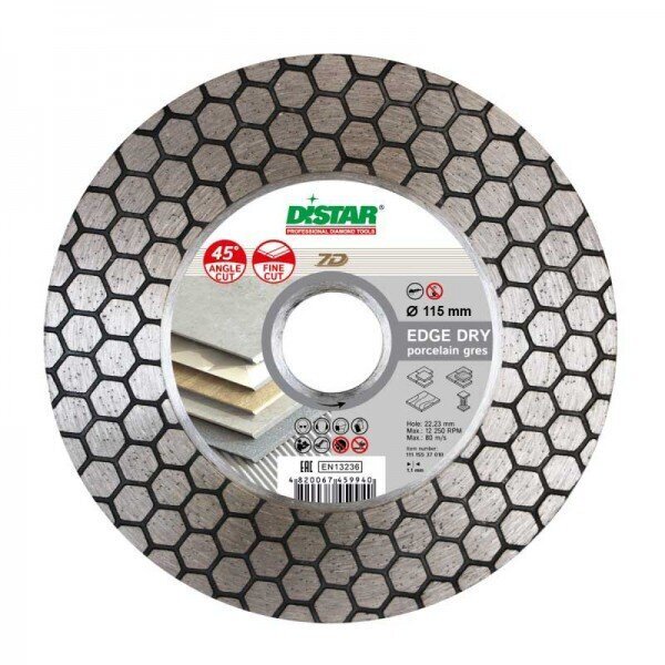 Plytelių pjovimo ir šlifavimo diskas Distar Edge Dry 115x22,23 kaina |  pigu.lt