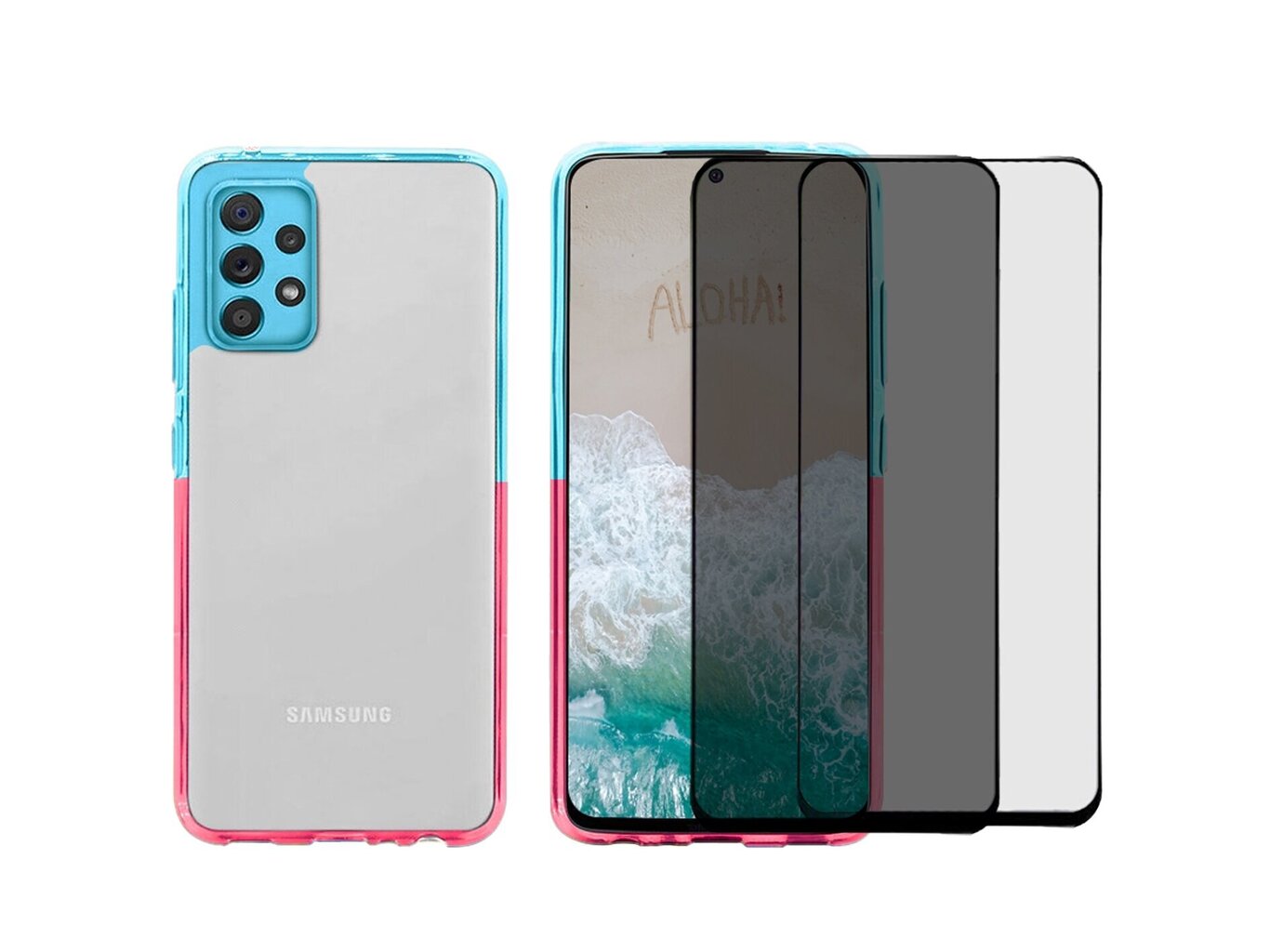 ColorFul Hard Case skaidrus apsauginis dangtelis + 2 vnt grūdinto stiklo ekrano apsauga, skirtas Samsung Galaxy A52/ A52 5G/ A52 S 5G kaina ir informacija | Telefono dėklai | pigu.lt