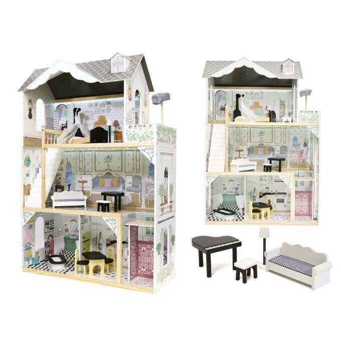 Medinis lėlių namas su baldais 122 cm kaina ir informacija | Žaislai mergaitėms | pigu.lt