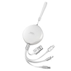 REMAX Sury flat retractable 3in1 data charging cable USB - USB Type C / Lightning / micro USB 2,1 A 1 m white (RC-185th) цена и информация | Кабели для телефонов | pigu.lt