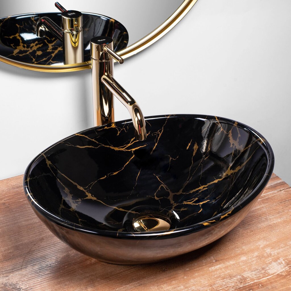 Praustuvas REA Sofia Black Marble su maišytuvu ir dangteliu kaina ir informacija | Praustuvai | pigu.lt