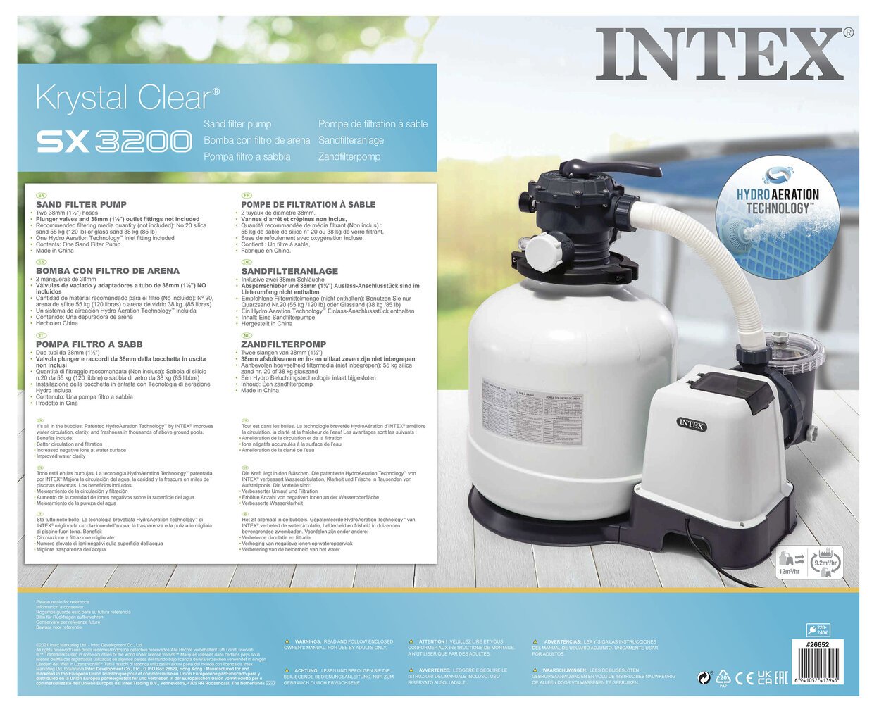 Baseino smėlio filtras su pompa Intex Krystal Clear SX3200, 9200 l/val kaina ir informacija | Baseinų filtrai | pigu.lt