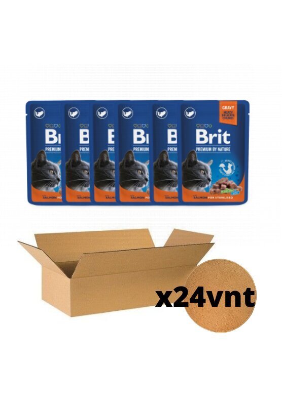 Brit Premium Salmon for Sterilised, 24 x 100 g kaina ir informacija | Konservai katėms | pigu.lt