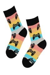 Medvilninės dryžuotos kojinės GAME su žaidimų konsolės raštu kaina ir informacija | Moteriškos kojinės | pigu.lt