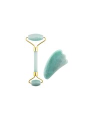 Массажный ролик и пад Guasha Green Aventurine Jade Roller & Gua Sha Set цена и информация | Массажеры для лица, инструменты для чистки лица | pigu.lt