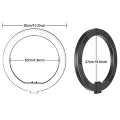 Светодиодная кольцевая лампа с контроллером и подставкой, 26 см цена и информация | Осветительное оборудование для фотосъемок | pigu.lt