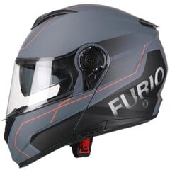 Moto šalmas Furio su pakeliamu šalmo žandikauliu, pilkas/raudonas + tasuta kingitus цена и информация | Шлемы для мотоциклистов | pigu.lt