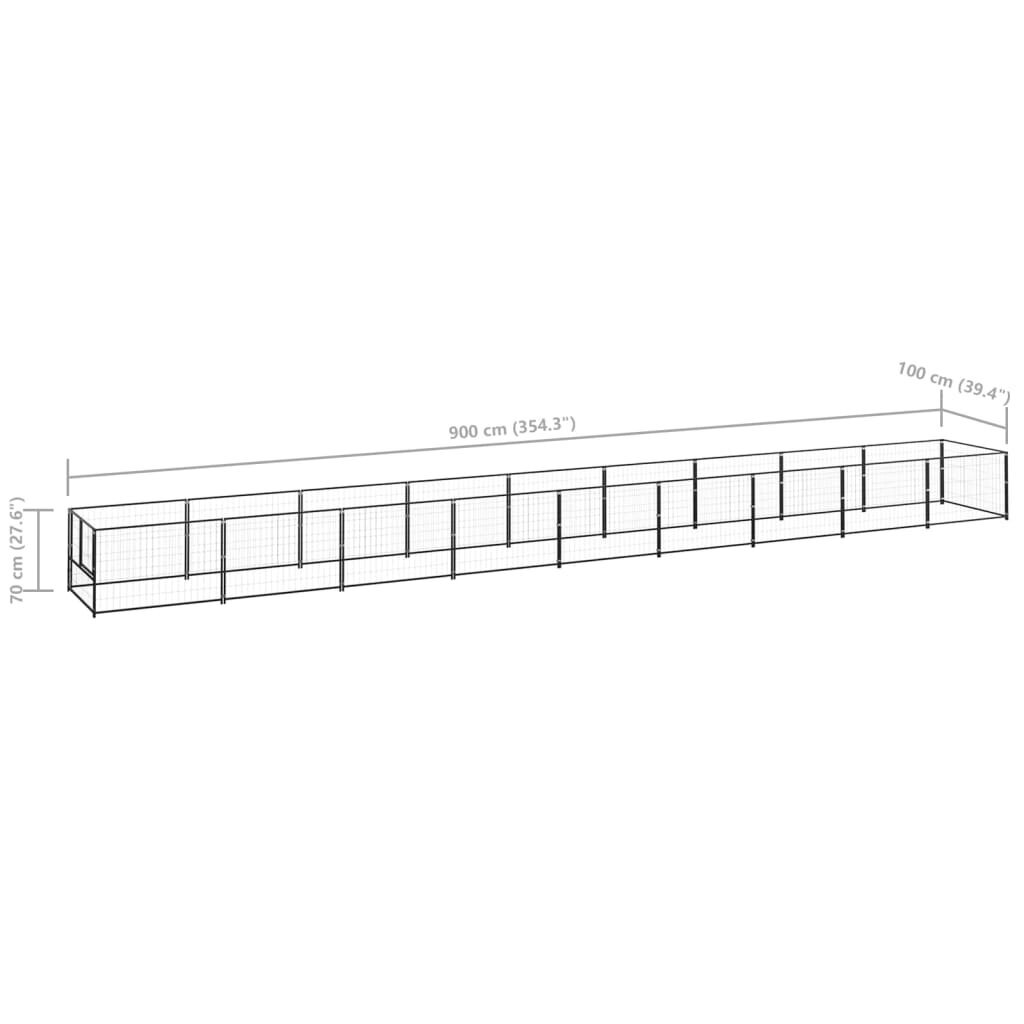 vidaXL Voljeras šunims, juodos spalvos, 9m², plienas kaina ir informacija | Guoliai, pagalvėlės | pigu.lt