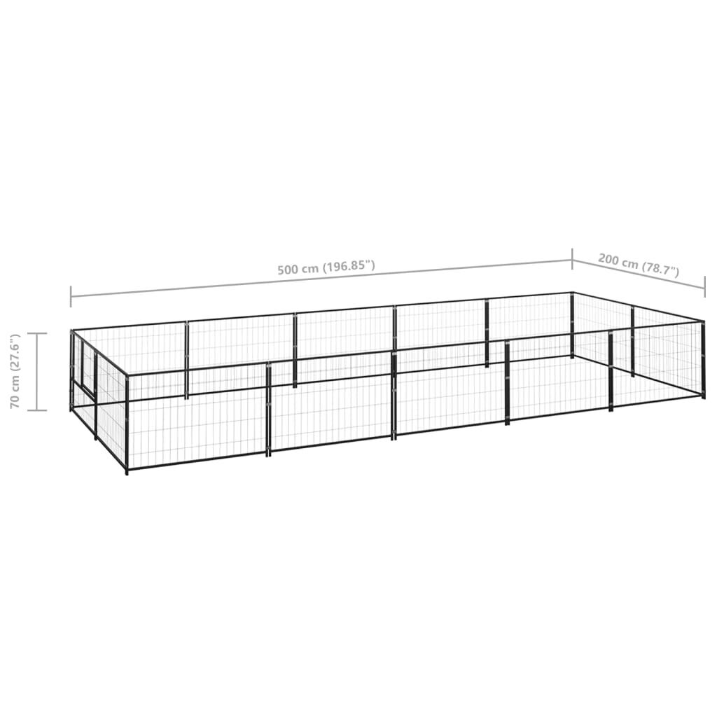 vidaXL Voljeras šunims, juodos spalvos, 10m², plienas kaina ir informacija | Guoliai, pagalvėlės | pigu.lt