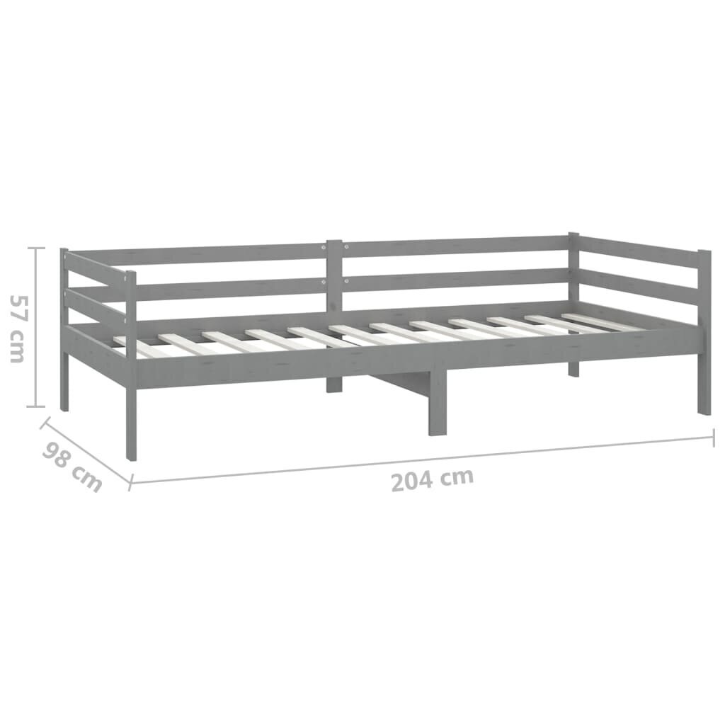 Lova su čiužiniu, vidaXL, pilka, 90x200cm, pušies medienos masyvas, pilka kaina ir informacija | Lovos | pigu.lt