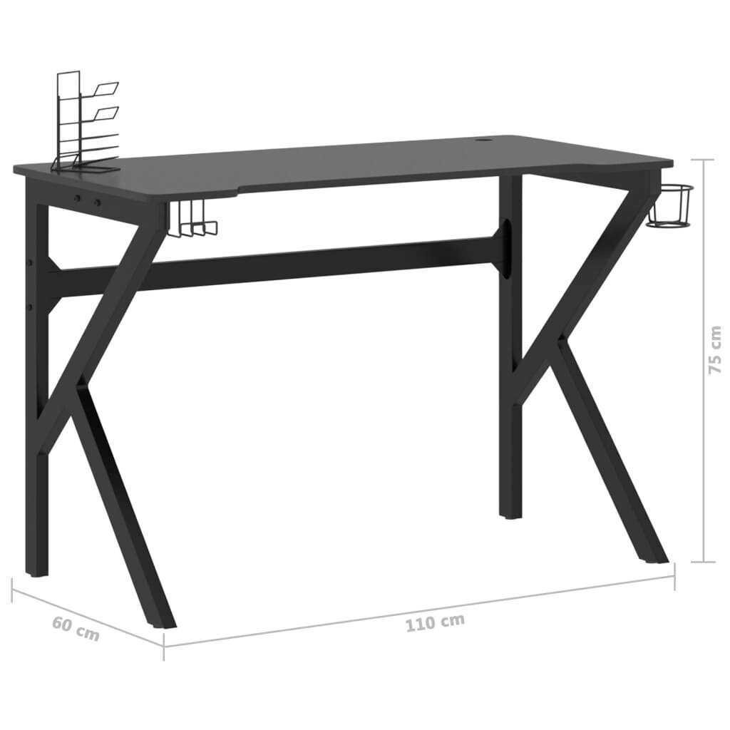 Žaidimų stalas su K formos kojelėmis, juodas, 110x60x75 cm kaina ir informacija | Kompiuteriniai, rašomieji stalai | pigu.lt