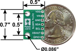 Atstumo ir aplinkos šviesos jutiklis VL53L0X time-of-flight, I2C, maks, 200cm, Pololu 2490 kaina ir informacija | Atviro kodo elektronika | pigu.lt