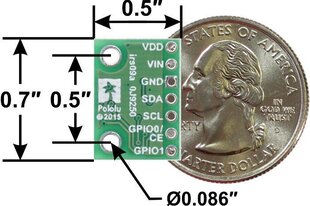 Atstumo ir aplinkos šviesos jutiklis VL6180X time-of-flight, I2C, Pololu 2489 kaina ir informacija | Atviro kodo elektronika | pigu.lt