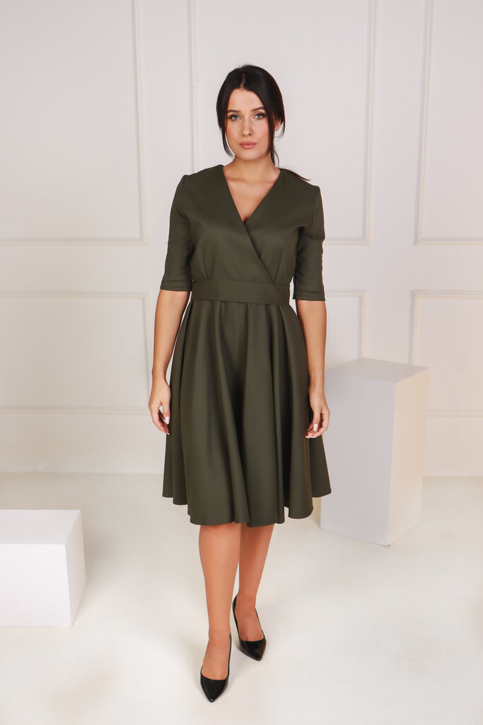 Jaunatviška suknelė midi ilgio su kišenėmis, žalios spalvos kaina ir informacija | Suknelės | pigu.lt
