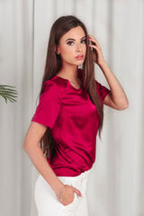 Dalikinė šilko palaidinė trumpomis rankovėmis, raudona kaina ir informacija | Palaidinės, marškiniai moterims | pigu.lt