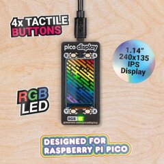 Pico Display Pack, ekranas su IPS LCD 240x135px ekranu kaina ir informacija | Atviro kodo elektronika | pigu.lt