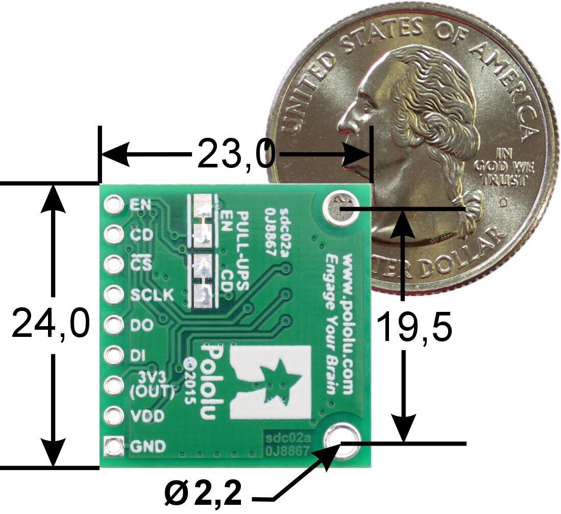 MicroSD kortelių skaitytuvo modulis su 5V įtampos keitikliu, Pololu 2587 цена и информация | Atviro kodo elektronika | pigu.lt
