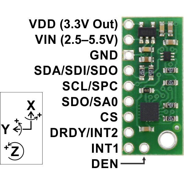 3 ašių L3GD20H skaitmeninis I2C SPI giroskopas kaina ir informacija | Atviro kodo elektronika | pigu.lt