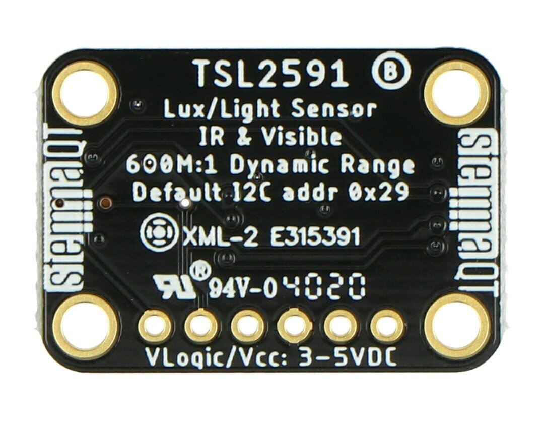 TSL2591, plataus dinaminio diapazono skaitmeninis šviesos jutiklis, STEMMA QT / Qwiic, Adafruit 01980 kaina ir informacija | Davikliai, jutikliai | pigu.lt