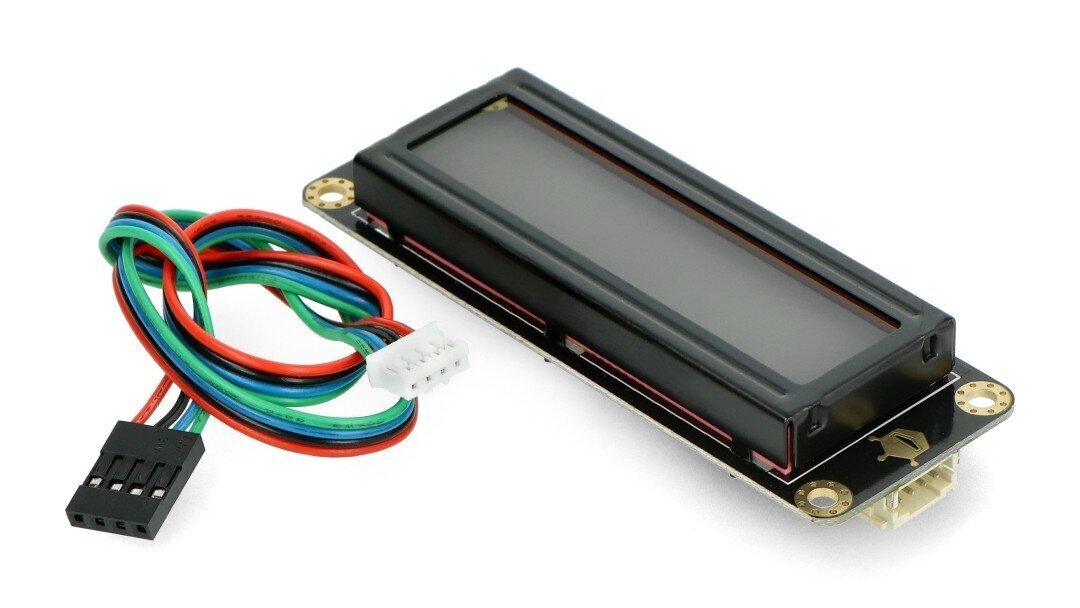 DFRobot Gravity 2x16 I2C LCD ekranas su RGB apšvietimu kaina ir informacija | Atviro kodo elektronika | pigu.lt