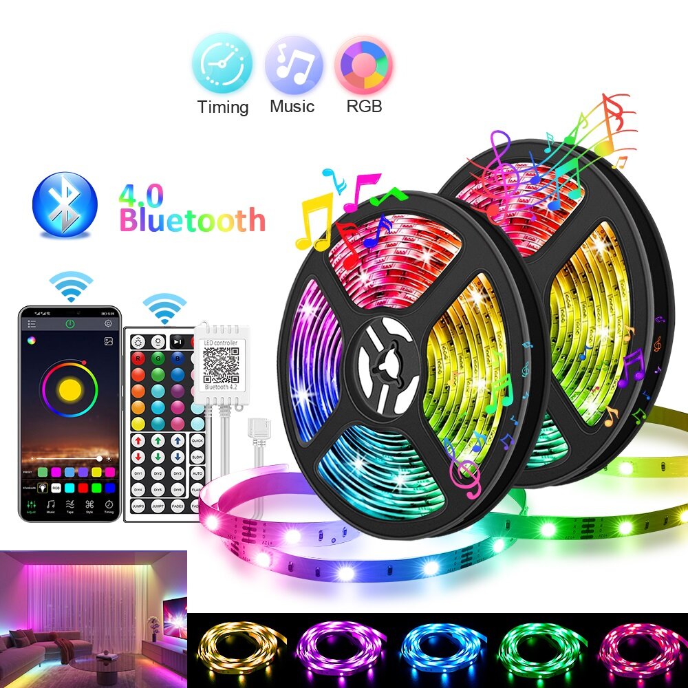 Išmanioji RGB 5050 LED juosta su bluetooth funkcija 10m ir muzikos valdymu kaina ir informacija | LED juostos | pigu.lt