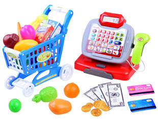 Kasos aparatas + pirkinių vežimėlis, maisto produktai - raudonas цена и информация | Игрушки для девочек | pigu.lt