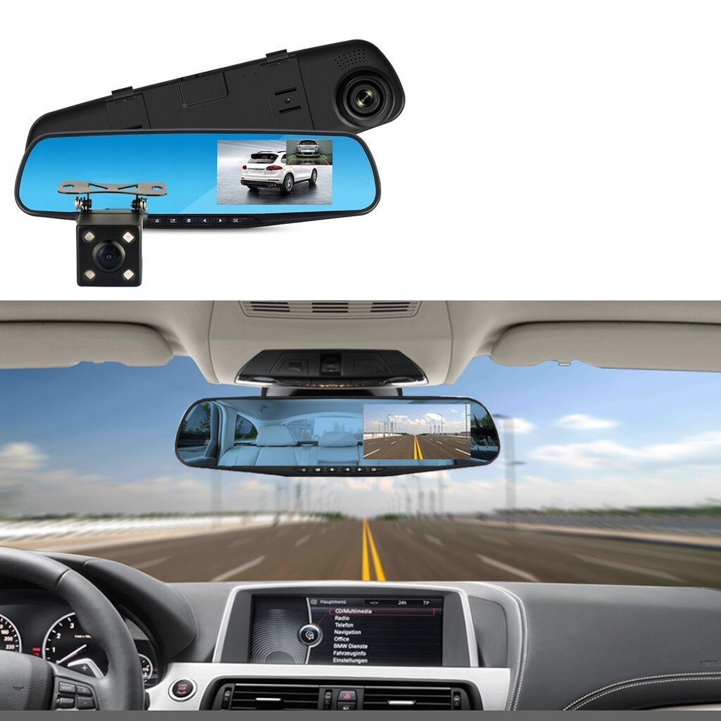 Automobilio veidrodėlis su ekranu, vaizdo registratorius su priekine ir galine kamera Full HD цена и информация | Vaizdo registratoriai | pigu.lt