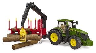 Трактор John Deere 7R 350 с лесозаготовительным прицепом и бревнами Bruder03154 цена и информация | Игрушки для мальчиков | pigu.lt