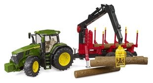 Трактор John Deere 7R 350 с лесозаготовительным прицепом и бревнами Bruder03154 цена и информация | Игрушки для мальчиков | pigu.lt
