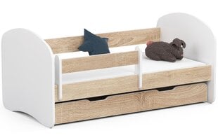 Кровать с матрасом, ящиком для постельного белья и съемной защитой NORE Smile, 140x70 см, белый/дуб цена и информация | Детские кровати | pigu.lt