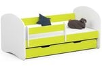 Кровать с матрасом, ящиком для постельного белья и съемным чехлом NORE Smile, 140x70 см, белый/зеленый