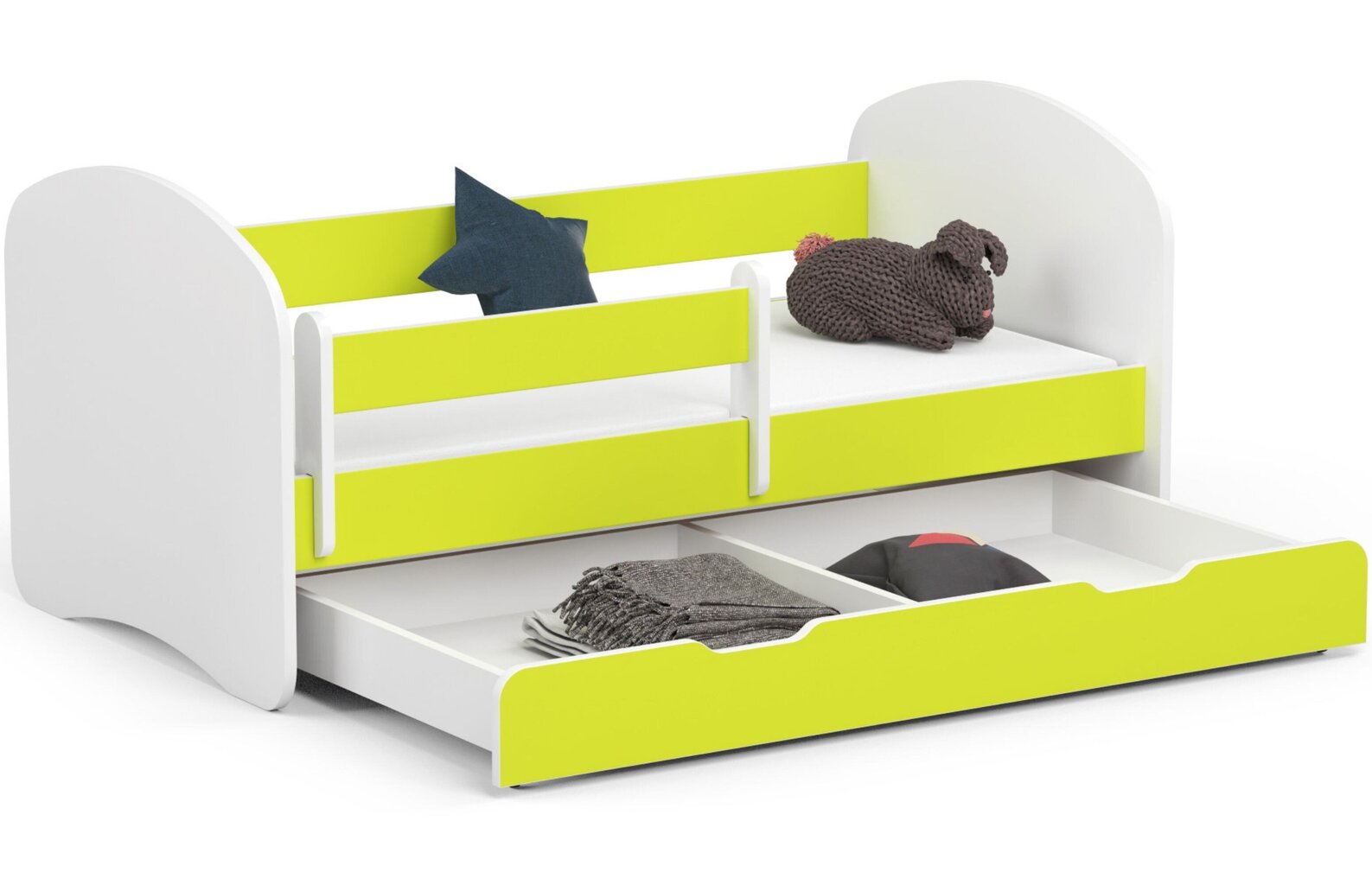 Lova su čiužiniu, patalynės dėže ir nuimama apsauga NORE Smile, 140x70 cm, balta/žalia kaina ir informacija | Vaikiškos lovos | pigu.lt