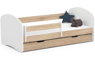 Кровать с матрасом, ящиком для постельного белья и съемной защитой NORE Smile, 160x80 см, белый/дуб цена и информация | Детские кровати | pigu.lt