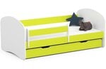Кровать с матрасом, ящиком для постельного белья и съемной защитой NORE Smile, 160x80 см, белый/зеленый