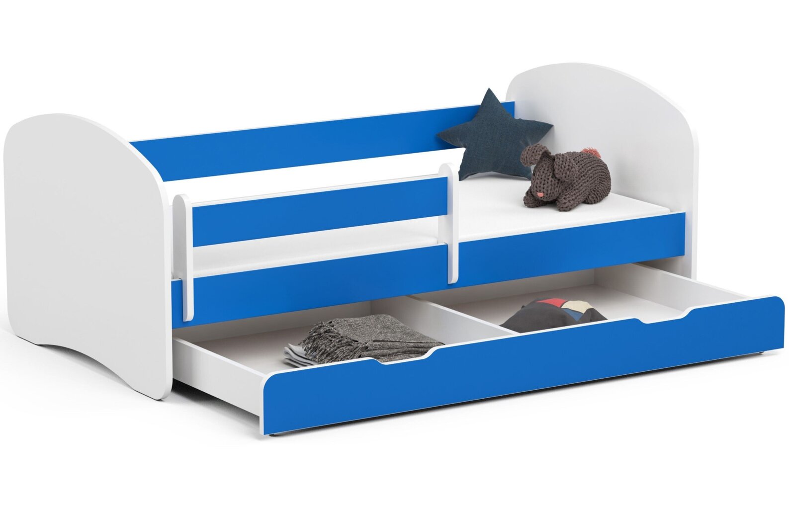 Lova su čiužiniu, patalynės dėže ir nuimama apsauga NORE Smile, 160x80 cm, balta/mėlyna цена и информация | Vaikiškos lovos | pigu.lt
